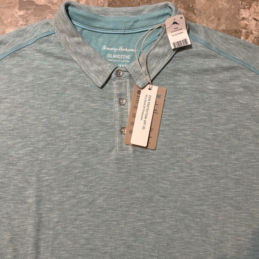 Tommy Bahama Polo Shirt Mens 2XL Green Teal Flip Tide Spectator Islandzone Golf